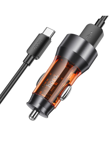 HOCO chargeur de voiture 2 x USB A + câble USB A vers Type C QC3.0 3A 36W NZ12 transpatent orange