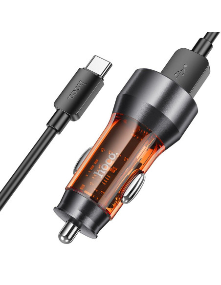 HOCO chargeur de voiture 2 x USB A + câble USB A vers Type C QC3.0 3A 36W NZ12 transpatent orange