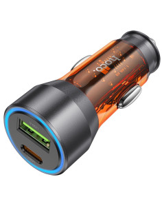 HOCO chargeur de voiture USB A + Type C PD QC3.0 3A 43W NZ12A transparent orange