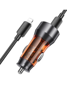 HOCO chargeur de voiture USB A + Type C + câble Type C vers Lightning PD QC3.0 3A 43W NZ12A transparent orange 2