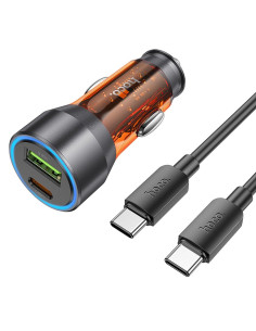 HOCO chargeur de voiture USB A + Type C + câble Type C vers Type C PD QC3.0 3A 43W NZ12A transparent orange