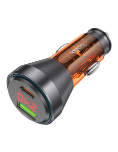 HOCO Chargeur de voiture USB A + Type C avec écran PD QC3.0 3A 48W NZ12B transparent orange
