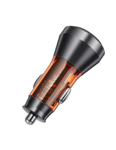 HOCO Chargeur de voiture USB A + Type C avec écran PD QC3.0 3A 48W NZ12B transparent orange 2