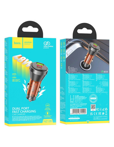 HOCO Chargeur de voiture USB A + Type C avec écran PD QC3.0 3A 48W NZ12B transparent orange