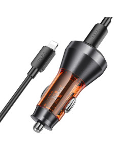 HOCO chargeur de voiture USB A + Type C avec écran + câble Type C vers Lightning PD QC3.0 3A 48W NZ12B transparent orange 2