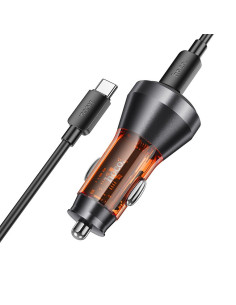 HOCO Chargeur de voiture USB A + Type C avec écran + câble Type C vers Type C PD QC3.0 3A 48W NZ12B transparent orange 2
