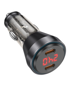 Chargeur de voiture HOCO 2 x Type C avec écran PD QC3.0 3A 60W NZ12C transparent noir