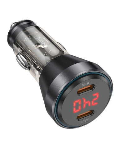 Chargeur de voiture HOCO 2 x Type C avec écran PD QC3.0 3A 60W NZ12C transparent noir