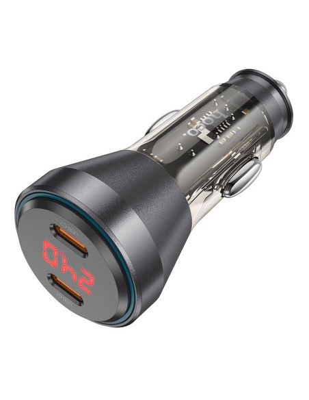 Chargeur de voiture HOCO 2 x Type C avec écran PD QC3.0 3A 60W NZ12C transparent noir