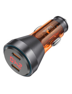 HOCO chargeur de voiture 2 x Type C avec écran PD QC3.0 3A 60W NZ12C transparent orange