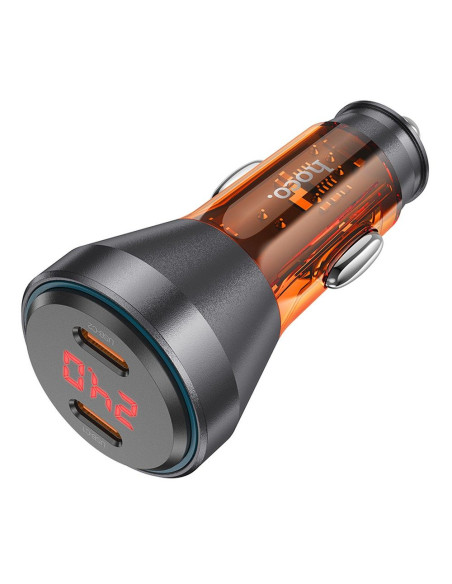 HOCO chargeur de voiture 2 x Type C avec écran PD QC3.0 3A 60W NZ12C transparent orange