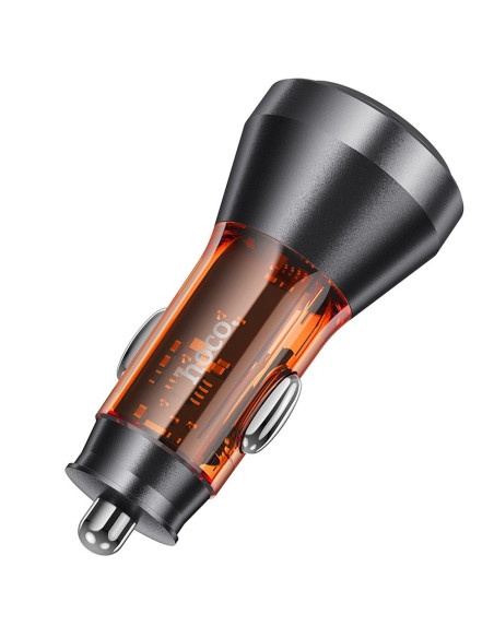 HOCO chargeur de voiture 2 x Type C avec écran PD QC3.0 3A 60W NZ12C transparent orange