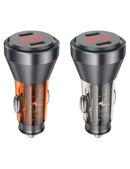 HOCO chargeur de voiture 2 x Type C avec écran PD QC3.0 3A 60W NZ12C transparent orange