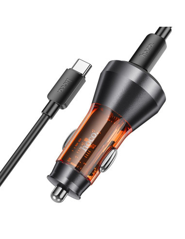 HOCO chargeur de voiture 2 x Type C avec écran + câble Type C vers Type C PD QC3.0 3A 60W NZ12C transparent orange