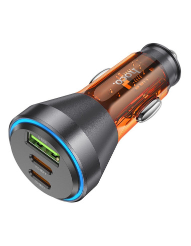 HOCO chargeur de voiture USB A + 2 x Type C PD QC3.0 3A 60W NZ12D transparent orange