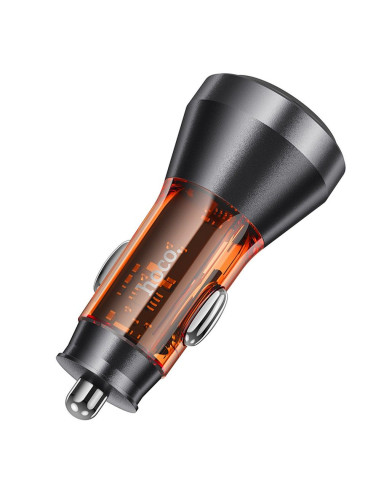 HOCO chargeur de voiture USB A + 2 x Type C PD QC3.0 3A 60W NZ12D transparent orange