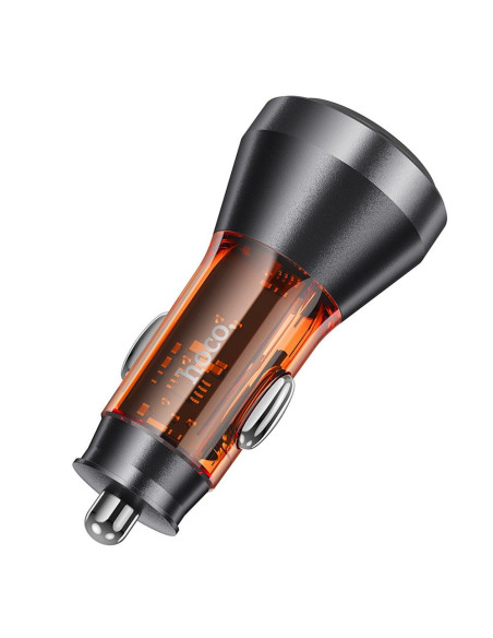 HOCO chargeur de voiture USB A + 2 x Type C PD QC3.0 3A 60W NZ12D transparent orange