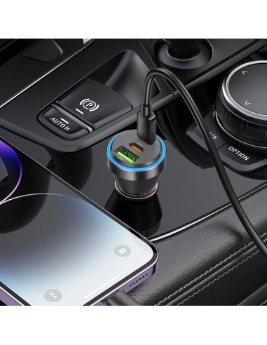 HOCO chargeur de voiture USB A + 2 x Type C + câble Type C vers Lightning PD QC3.0 3A 60W NZ12D transparent noir