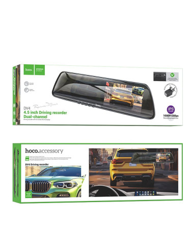 HOCO caméra voiture avec écran 4.5" sur rétroviseur + caméra arrière 1080P/30fps DV4 noir