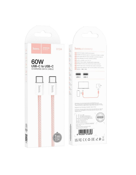 Câble HOCO Type C à Type C 3A 60W X104 1 m rose