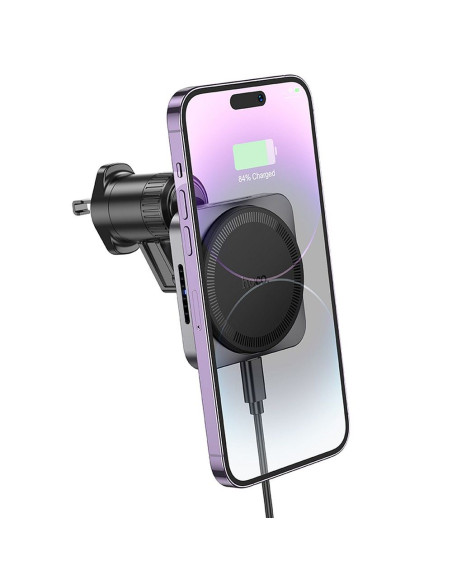 Support voiture à induction HOCO pour grille compatible avec MagSafe 15W HW15 noir gris