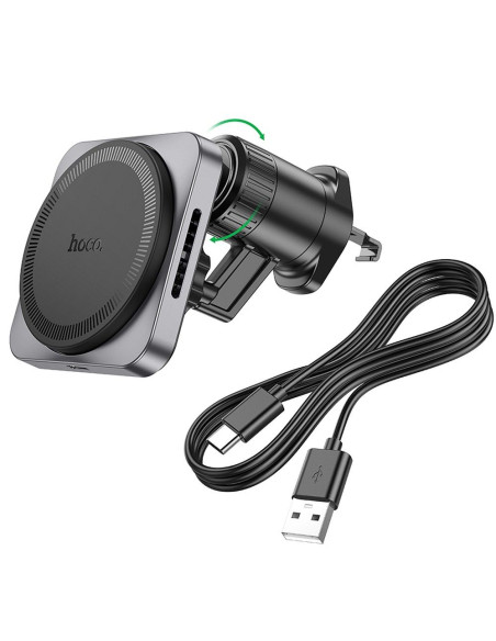 Support voiture à induction HOCO pour grille compatible avec MagSafe 15W HW15 noir gris