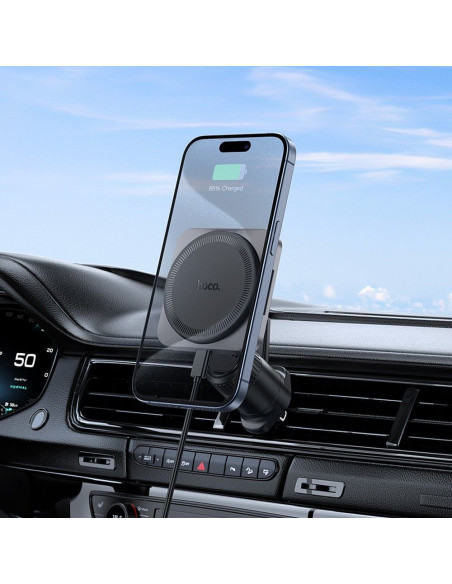 Support voiture à induction HOCO pour grille compatible avec MagSafe 15W HW15 noir gris