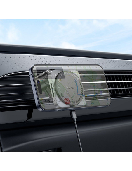 Support voiture à induction HOCO pour grille compatible avec MagSafe 15W HW15 noir gris