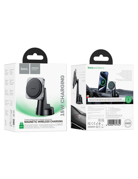 HOCO Support voiture à induction pour tableau de bord compatible avec MagSafe 15W HW16 noir gris
