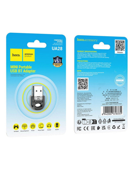 HOCO Adaptateur bluetooth USB A UA28 transparent noir