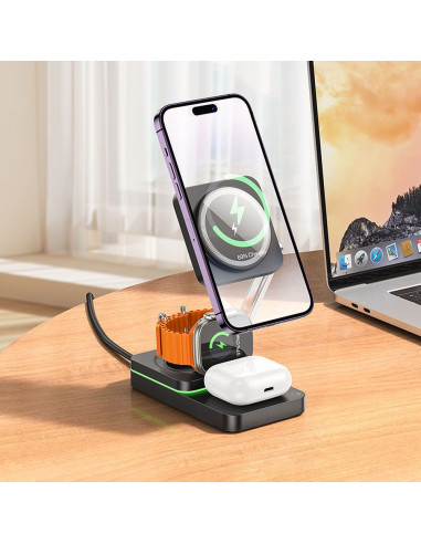 Chargeur inductif 3-en-1 HOCO compatible avec MagSafe 15W CQ10 noir