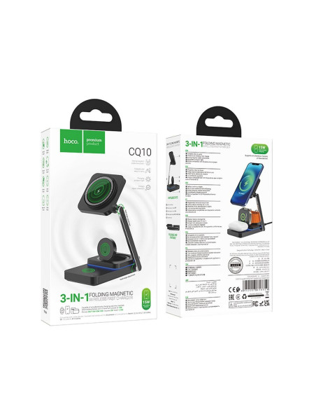 Chargeur inductif 3-en-1 HOCO compatible avec MagSafe 15W CQ10 noir