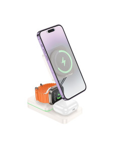 Chargeur inductif 3-en-1 HOCO compatible avec MagSafe 15W CQ10 blanc laiteux