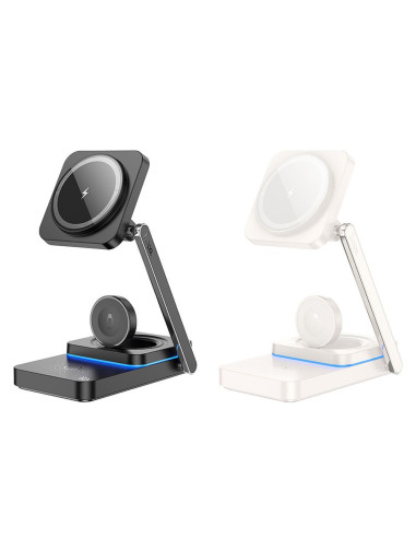 Chargeur inductif 3-en-1 HOCO compatible avec MagSafe 15W CQ10 blanc laiteux