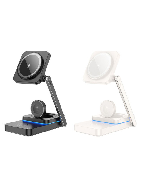 Chargeur inductif 3-en-1 HOCO compatible avec MagSafe 15W CQ10 blanc laiteux