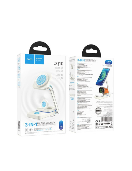 Chargeur inductif 3-en-1 HOCO compatible avec MagSafe 15W CQ10 blanc laiteux