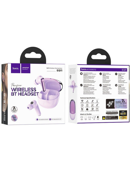 Écouteurs sans fil bluetooth HOCO TWS EQ11 violet
