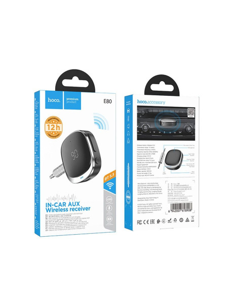 HOCO Adaptateur AUX Jack 3,5 mm BLUETOOTH avec écran E80 noir