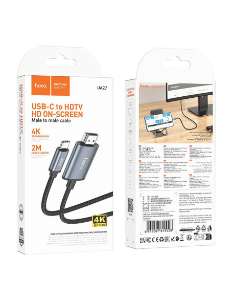 Câble HOCO Type C vers HDMI 4K 30Hz UA27 2m gris acier