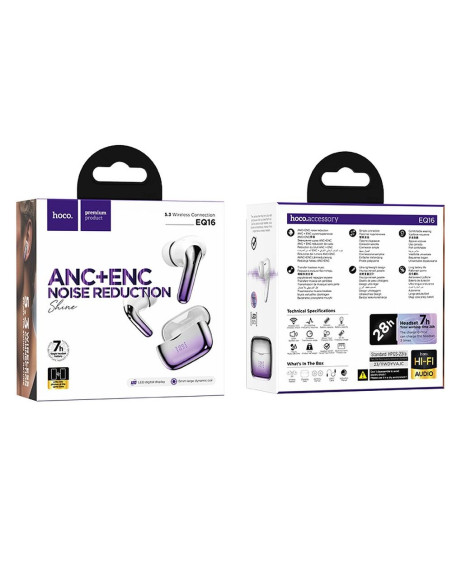 Écouteurs sans fil bluetooth HOCO TWS ANC+ENC EQ16 violet