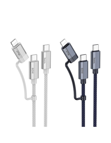 HOCO Câble 2-en-1 Type C vers Type C / Lightning U134 1,2 m gris