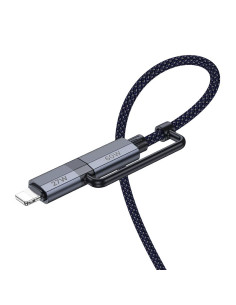 HOCO Câble 2-en-1 Type C vers Type C / Lightning U134 1,2 m bleu foncé 2