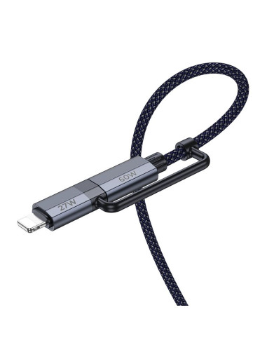 HOCO Câble 2-en-1 Type C vers Type C / Lightning U134 1,2 m bleu foncé
