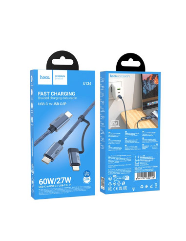 HOCO Câble 2-en-1 Type C vers Type C / Lightning U134 1,2 m bleu foncé