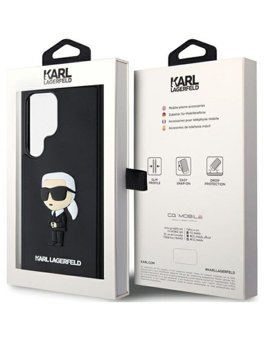 Véritable KARL LAGERFELD Case KLHCS24L3DRKINK pour SAMSUNG S24 Ultra (3D RUBBER IKONIK NFT) noir