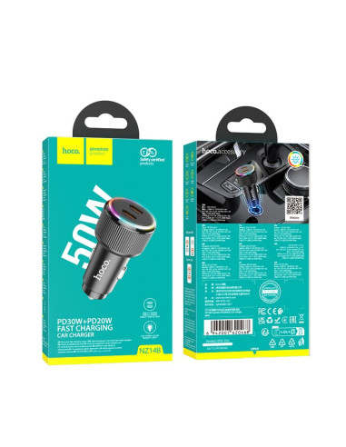Chargeur de voiture HOCO 2 x Type C QC PD 50W NZ14B noir