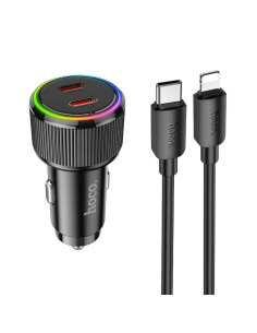 HOCO chargeur de voiture 2 x Type C QC PD 50W + câble Type C pour Ligntning NZ14B noir