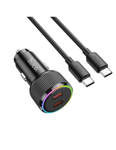 HOCO chargeur de voiture 2 x Type C QC PD 50W + câble Type C vers Type C NZ14B noir 2