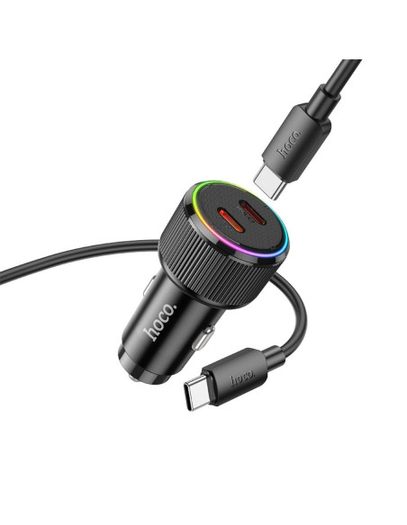 HOCO chargeur de voiture 2 x Type C QC PD 50W + câble Type C vers Type C NZ14B noir