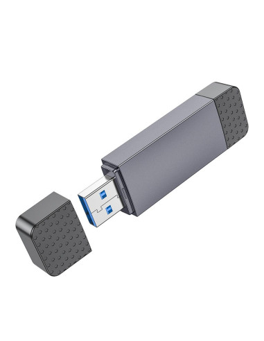 HOCO card reader 2in1 USB A + Type C 3.0 metal gray
